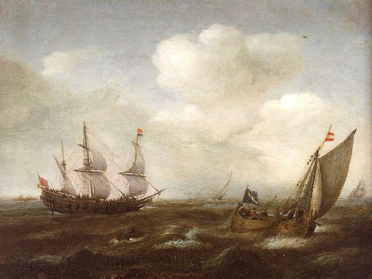 VROOM, Hendrick Cornelisz. A Dutch Ship and a Kaag in a Fresh Breeze Norge oil painting art